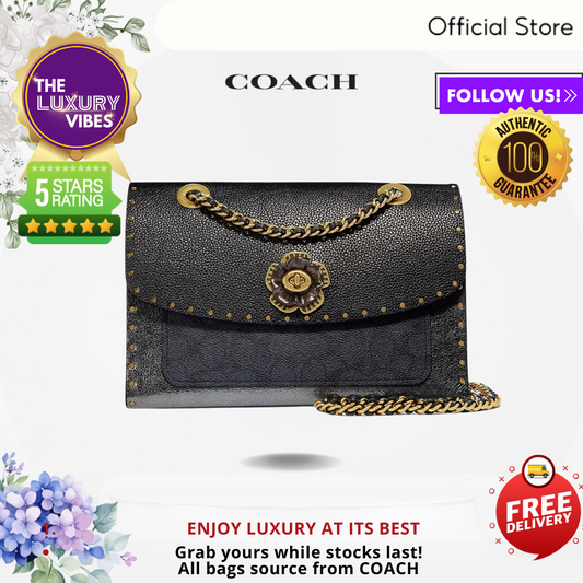 COACH Parker In Signature Canvas With Tivets And Snakeskin Detail-Charcoal- 39679