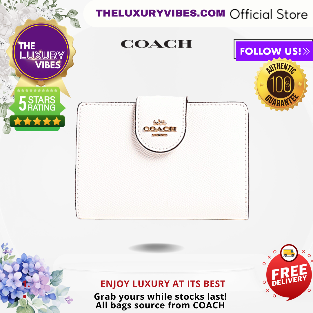 COACH Medium Corner Zip Wallet Crossgrain Leather - Chalk/White