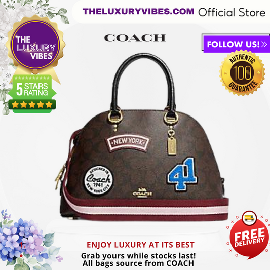 COACH Katy Satchel in Signature Canvas with Ski Patches CE594