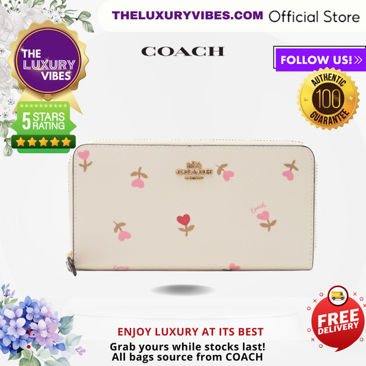 COACH Accordion Zip Wallet with Heart Floral Print C3287