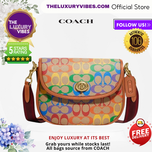 COACH Willow Saddle Bag In Rainbow Signature Canvas CA101