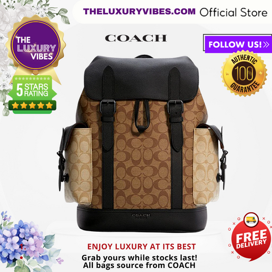 COACH Hudson Backpack In Blocked Signature Canvas Brown C6081