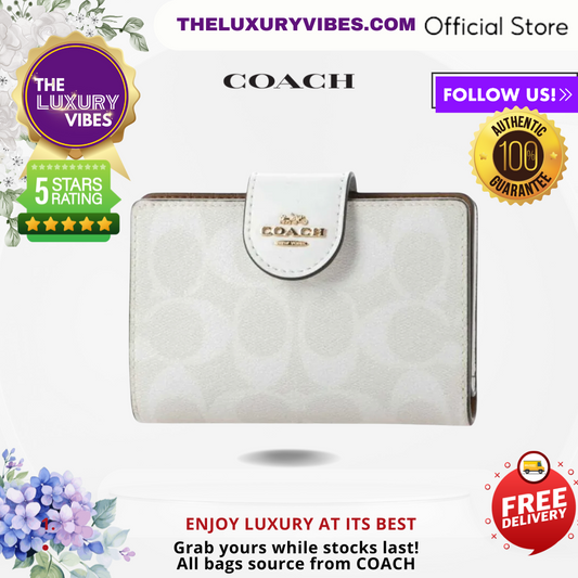 COACH Medium Corner Zip Wallet in Signature Canvas - Glacier White