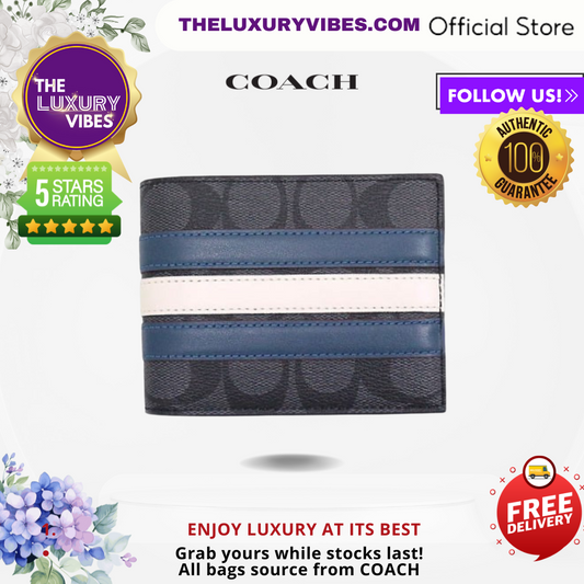 Coach Men 3-in-1 Wallet with Varsity Stripe - Signature Black F26072