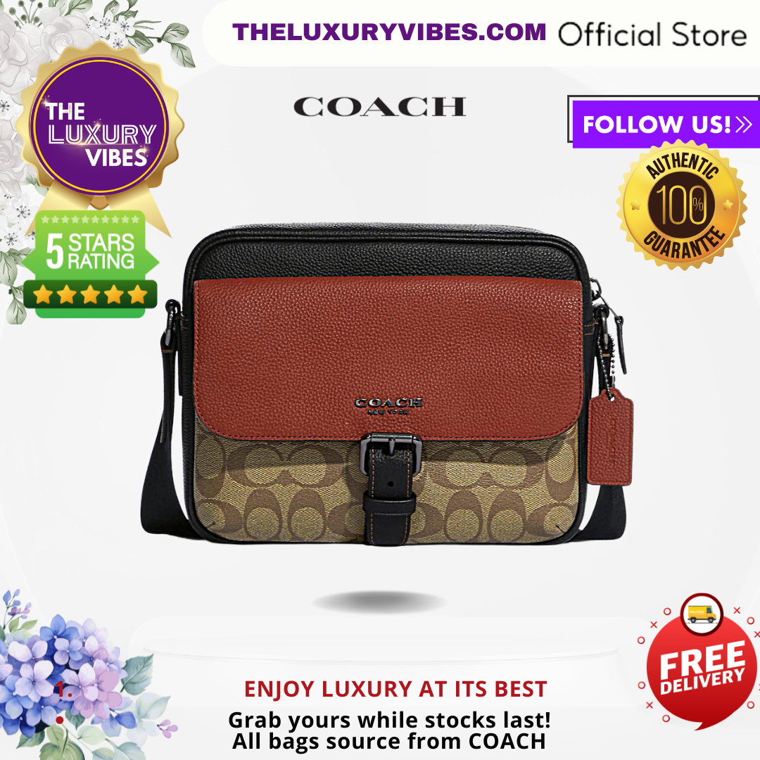 COACH Hudson Crossbody In Colorblock Signature Canvas/Khaki Terracotta Multi