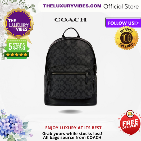 COACH West Backpack in Signature Canvas Charcoal Black 2736