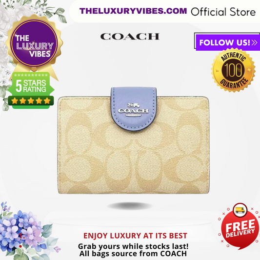 COACH Medium Corner Zip Wallet in Signature Canvas - Khaki Pheriwinkle