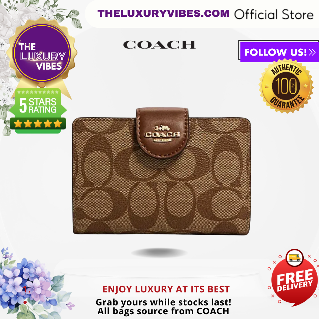 COACH Medium Corner Zip Wallet in Signature Canvas - Saddle Brown C0082