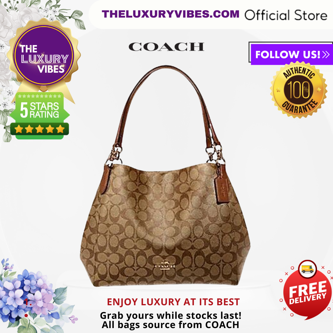 Coach Hallie Shoulder Bag Signature Canvas in Saddle Brown F80298