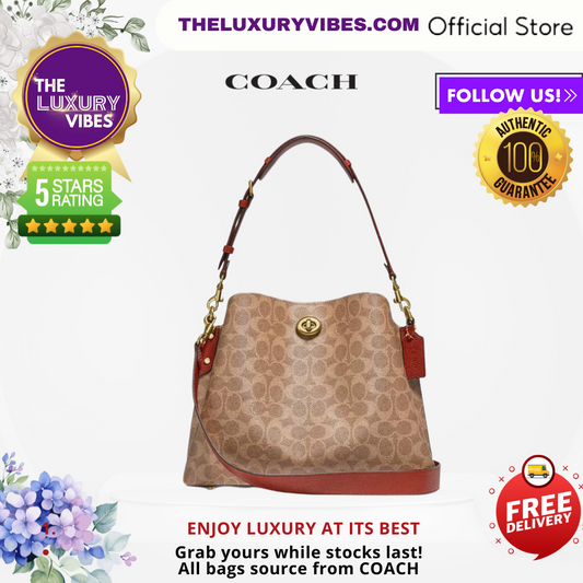 COACH Willow Shoulder Bag Canvas Beige/Brown C2745