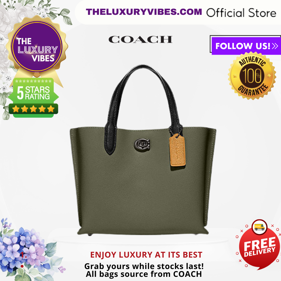 COACH Willow Tote 24 In Colorblock With Signature Canvas Army Green Multi C9092