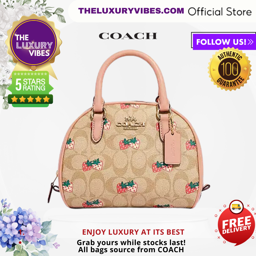 COACH Sydney Satchel in Signature Canvas with Strawberry Print CB596