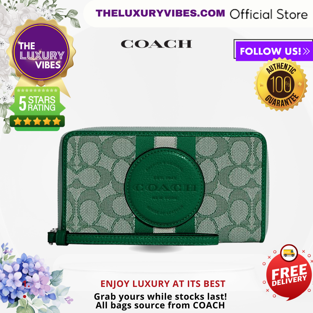 Coach Dempsey Large Phone Wallet in Signature Jacquard with Stripe and Coach Patch - Green C9073