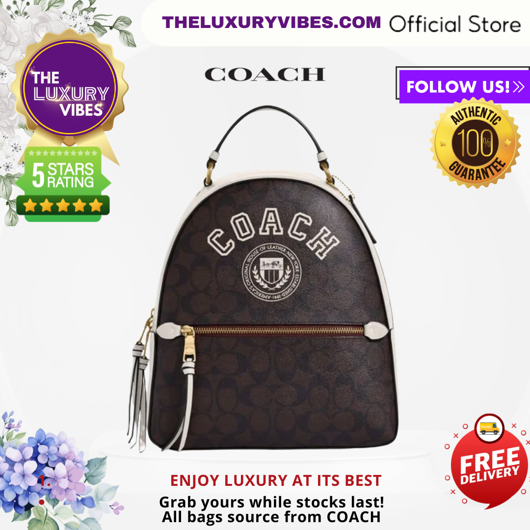 COACH Jordyn Backpack In Signature Canvas With Varsity Motif Chalk CB871