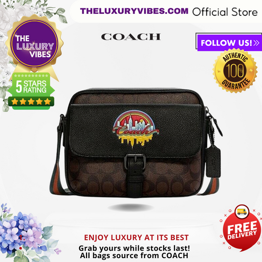 COACH Hudson Crossbody In Signature Canvas With Souvenir Patches-Black