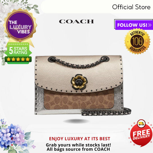 COACH Parker In Signature Canvas With Tivets And Snakeskin Detail Pewter- 39679