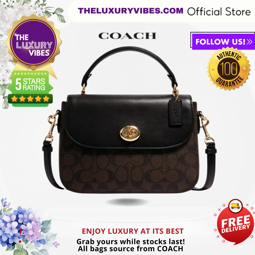 COACH Marlie Top Handle Satchel in Signature Canvas Brown Black C1765