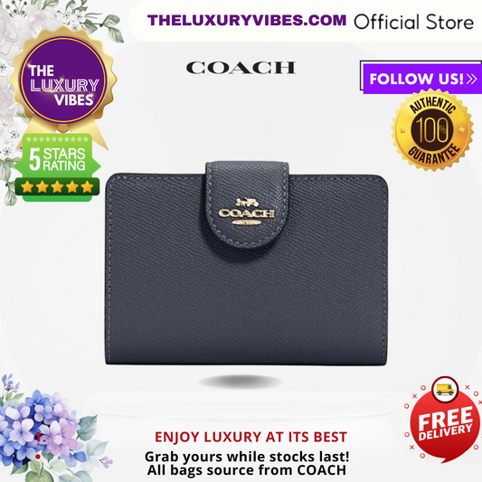 COACH Medium Corner Zip Wallet Crossgrain Leather - Midnight Blue