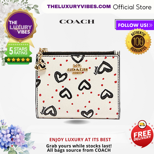 COACH Snap Card Case Wallet in Crayon Hearts Print F91058