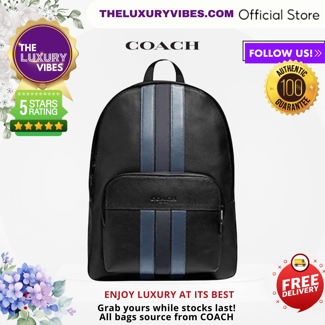 COACH Houston Backpack with Varsity Stripe Midnight Nickel 49324