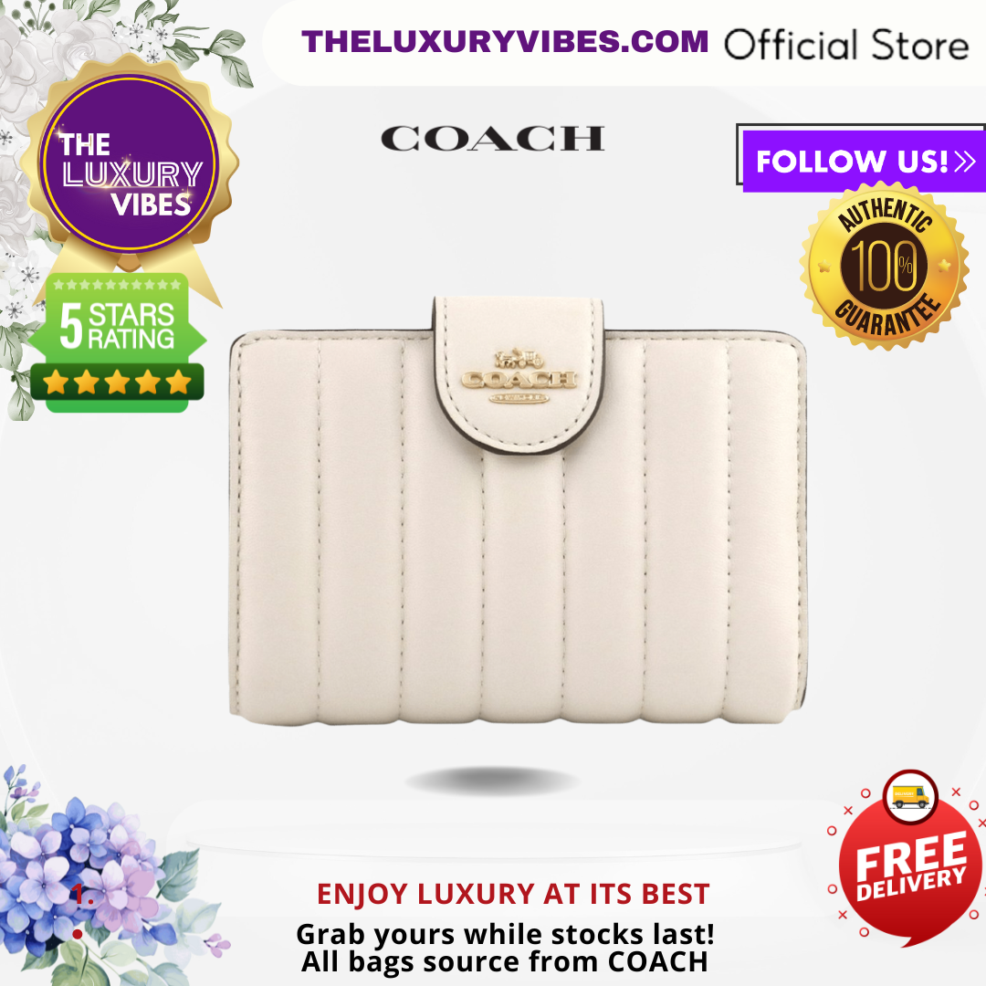 COACH Medium Corner Zip Wallet with Quilting - White