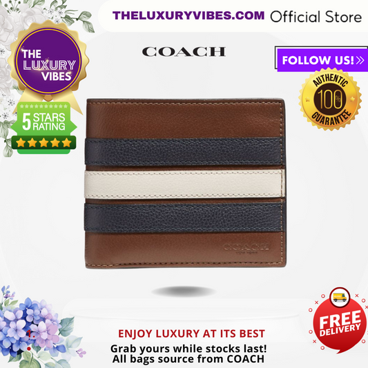 Coach Men 3-in-1 Wallet with Varsity Stripe - Saddle F24649