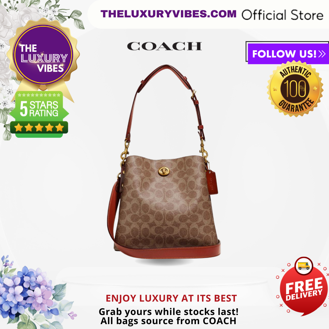 Coach Willow Bucket Bag In Signature Canvas in Tan Rust C3890