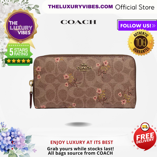 COACH Accordion Zip Wallet In Signature Canvas With Floral Bow Print 67245