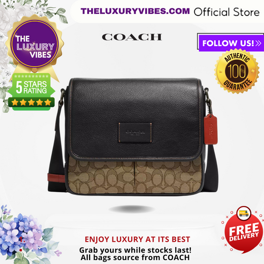 COACH Sprint Map Bag 25 in Signature Jacquard Black Nickel Khaki CE534