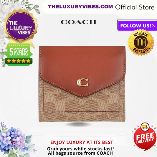 COACH Wyn Small Wallet In Colorblock Signature Canvas-Tan Rust/Brown