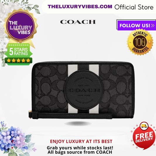 COACH Dempsey Large Phone Wallet In Signature Jacquard With Stripe And Coach Patch Black C4110