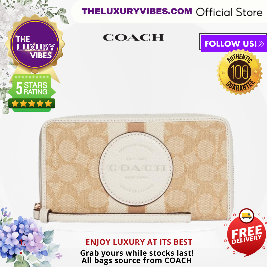 Coach Dempsey Large Phone Wallet in Signature Jacquard with Stripe and Coach Patch - Light Khaki Chalk C9073