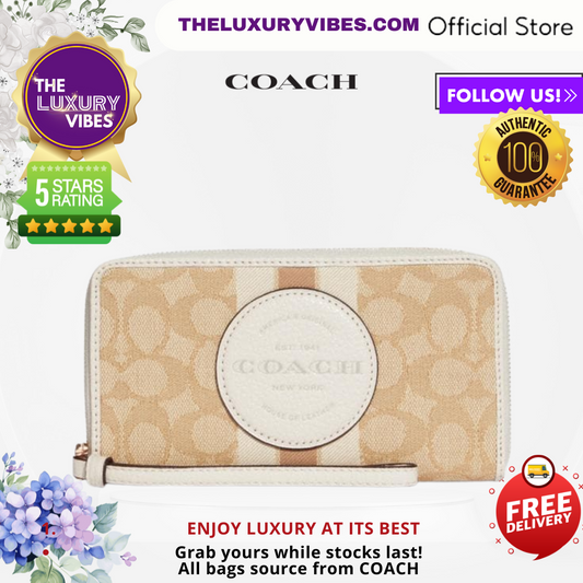 Coach Dempsey Large Phone Wallet in Signature Jacquard with Stripe and Coach Patch - Light Khaki Chalk C9073