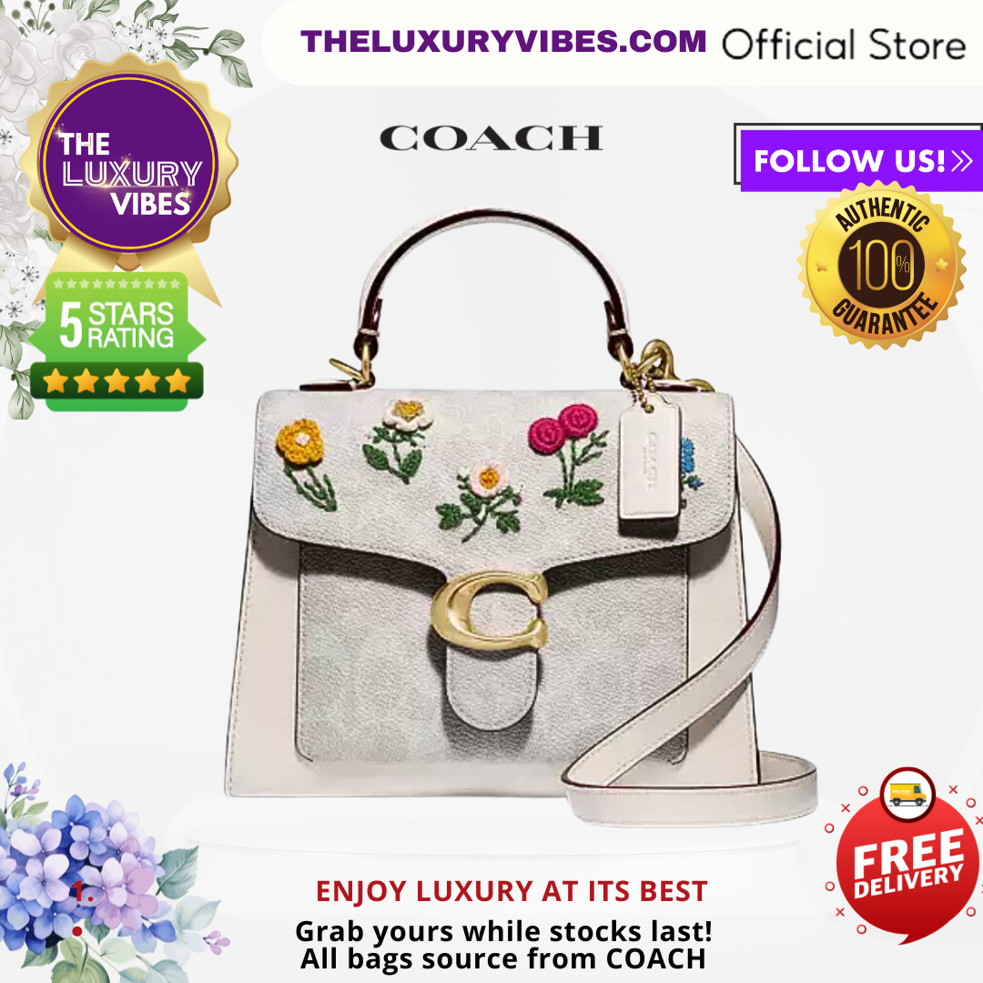 COACH Tabby Top Handle 20 in Signature Canvas with Floral Emboidery 629