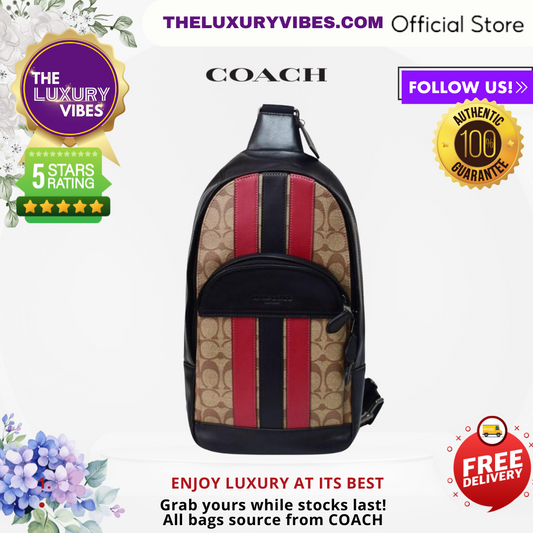 COACH Houston Pack with Signature Canvas With Varsity Stripe in Red black F85035