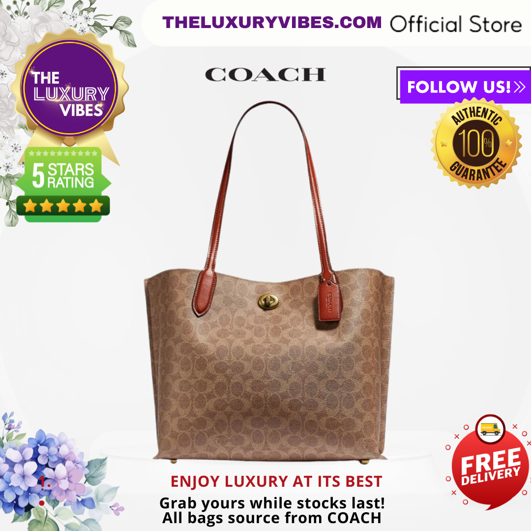 COACH Willow Tote In Signature Canvas Tan Rust C0693