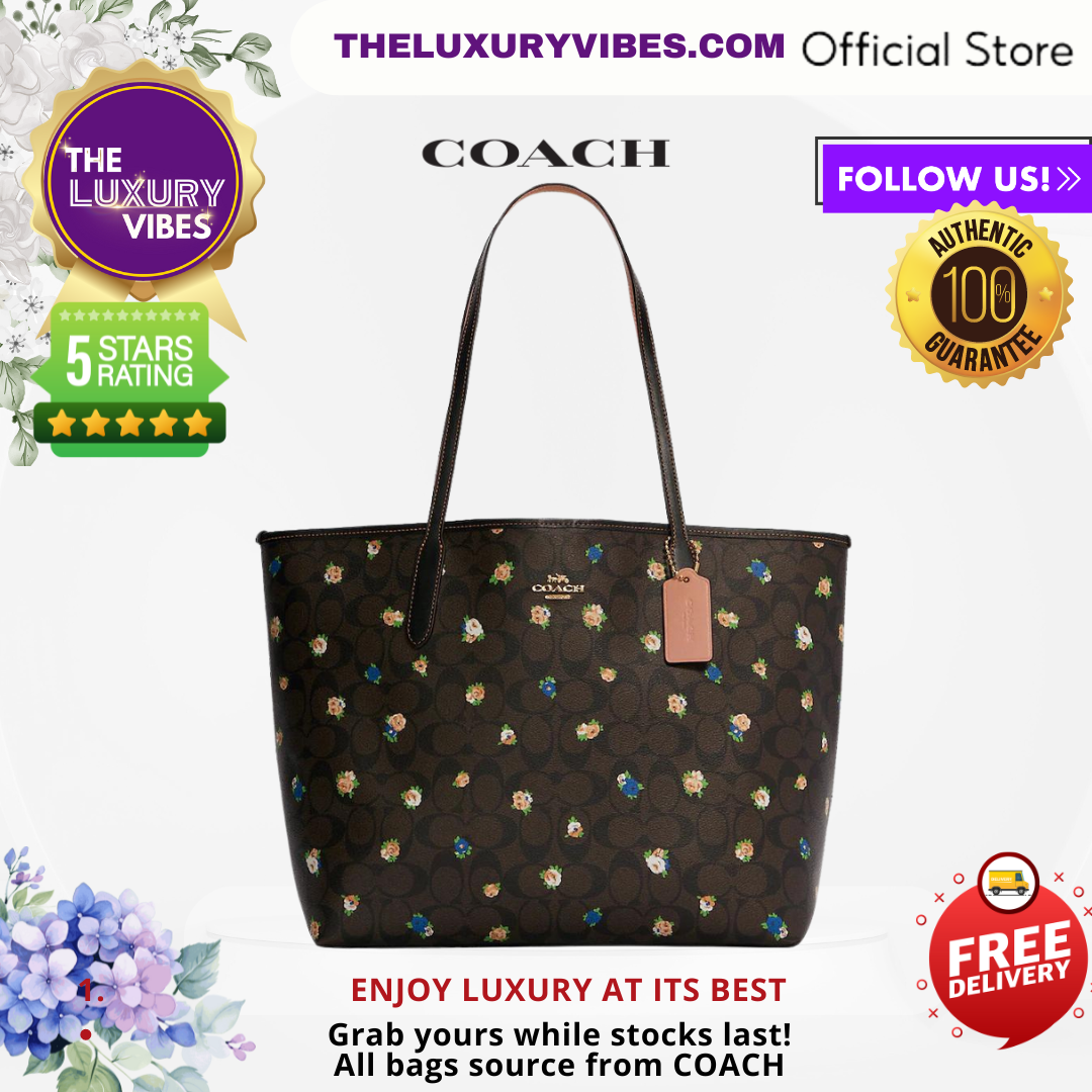 COACH City Tote in Signature Canvas With Mini Rose Print C7274