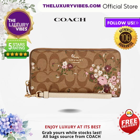 COACH Accordion Zip Wallet In Signature Canvas With With Evergreen Floral Print C4456