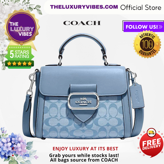 COACH Morgan Top Handle Satchel in Signature Chambray in Silver/Cornflower Multi CH142 BLUE