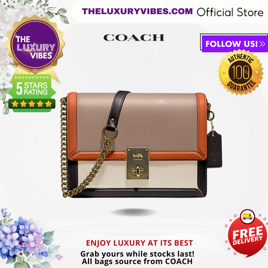 COACH Hutton Shoulder Bag In Colorblock in Taupe Ginger Multi 89070