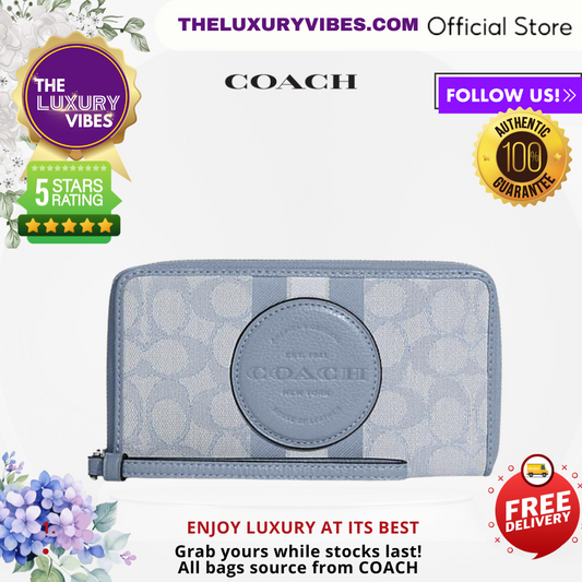 Coach Dempsey Large Phone Wallet in Signature Jacquard with Stripe and Coach Patch - MARBLE BLUE-C9073