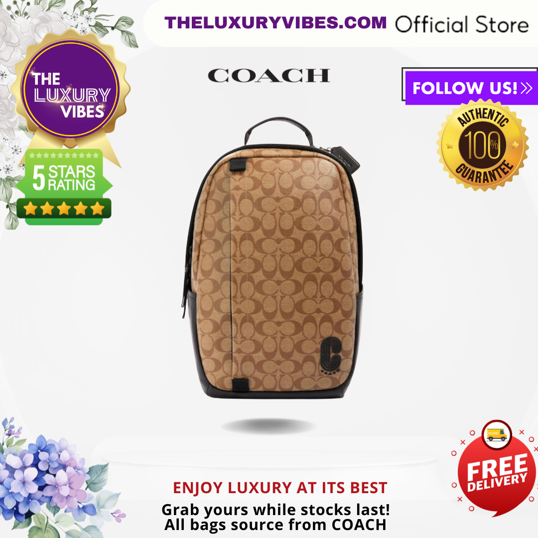 COACH Men Edge Pack in Signature Canvas Brown Tan (double handle) 89922