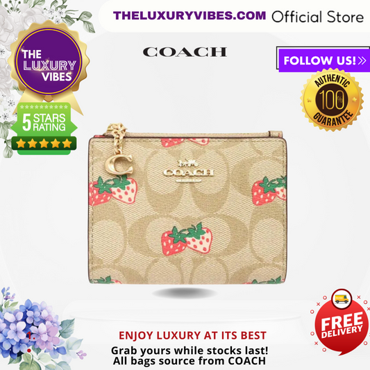 COACH Snap Card Case Wallet with Strawberry Print 91199