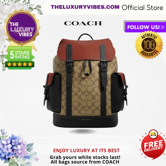 COACH Hudson Backpack In Colorblock Signature Canvas-Gunmetal/Khaki Terracotta Multi