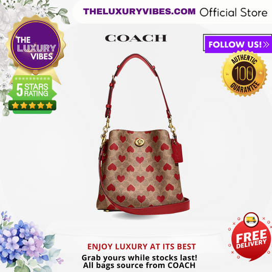 Coach Willow Bucket Bag in Signature Canvas with Heart Print C8389