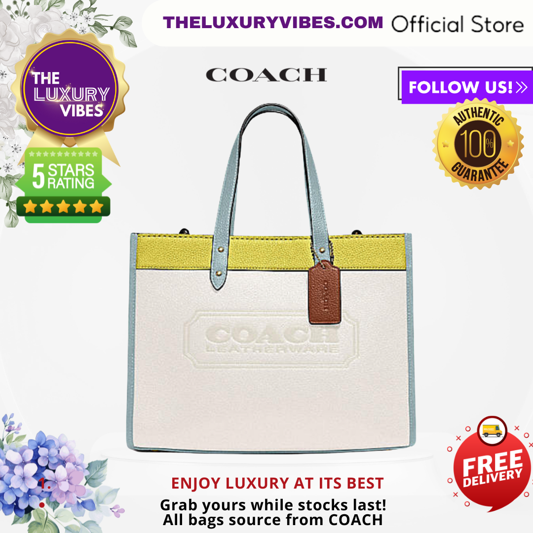 COACH Field Tote 30 in Colorblock with COACH Badge/Keylime Aqua C0777