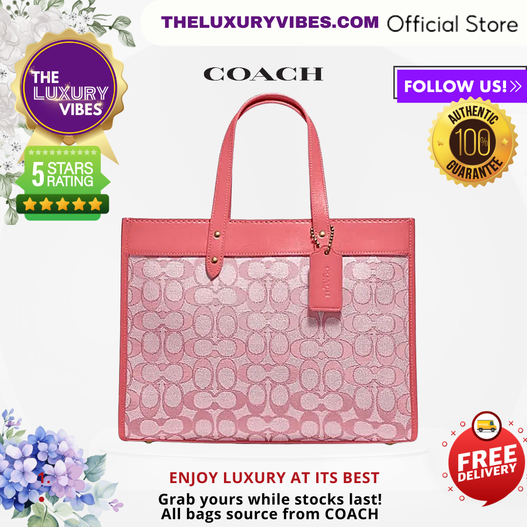 COACH Field Tote 30 With Signature Jacquard Pink C3282