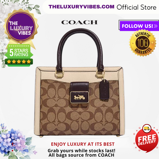 COACH Grace Carryall In Signature Canvas in Khaki Ivory CC142