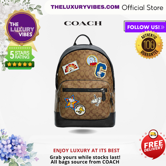 Coach X Peanuts West Backpack In Signature Canvas With Varsity Patches C4030