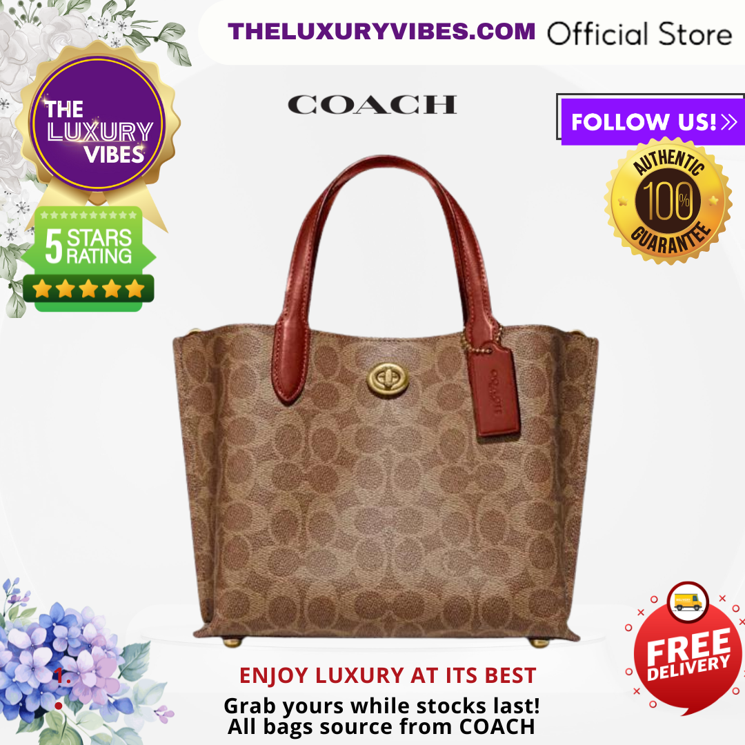 COACH Willow Tote 24 In Signature Canvas Tan Rust C8562